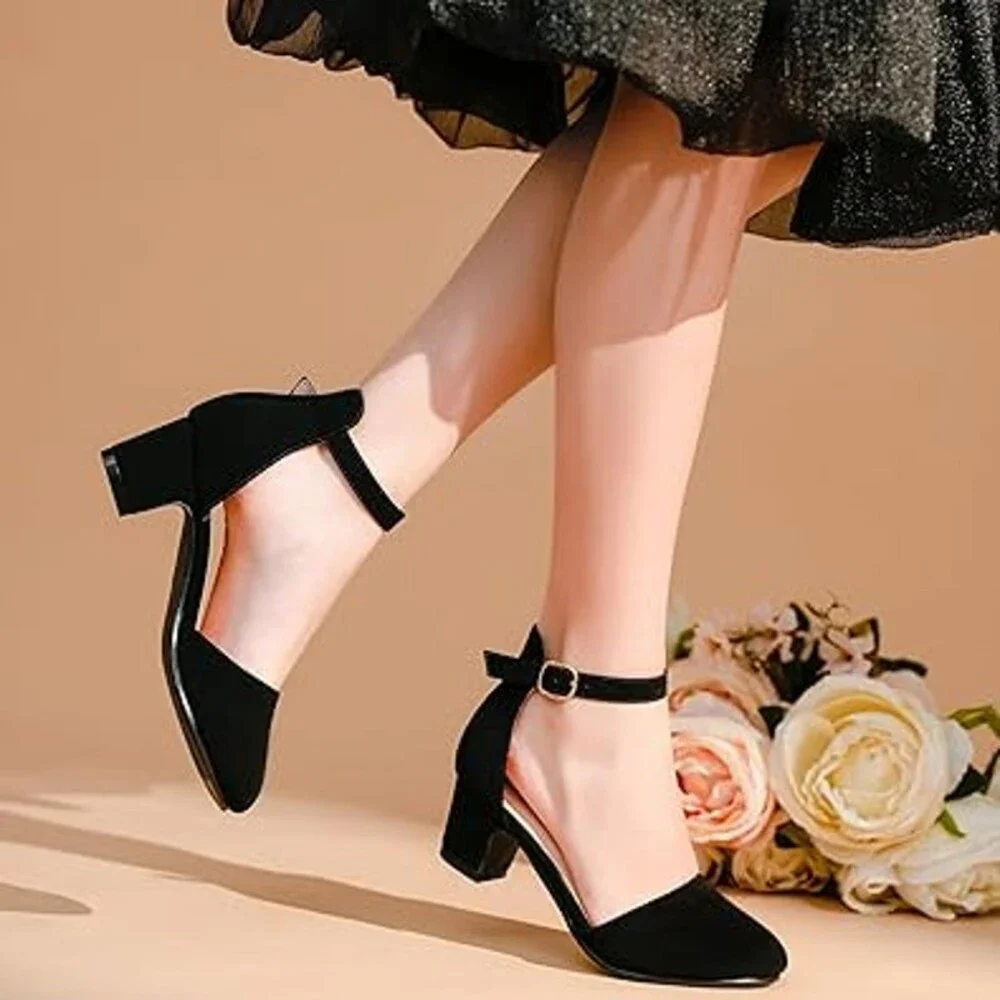 Laurmosa Big Girls Size 2 Black Faux Suede Closed Toe Ankle Strap 2